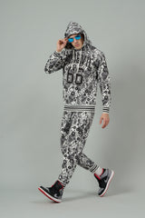 Go Devil 66 & Paisley Design Printed White Hooded Cord Set for Men