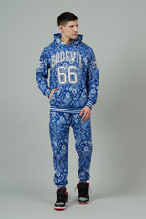 Go Devil 66 & Paisley Design Printed Blue Hooded Cord Set for Men