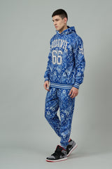 Go Devil 66 & Paisley Design Printed Blue Hooded Cord Set for Men