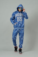 Go Devil 66 & Paisley Design Printed Blue Hooded Cord Set for Men