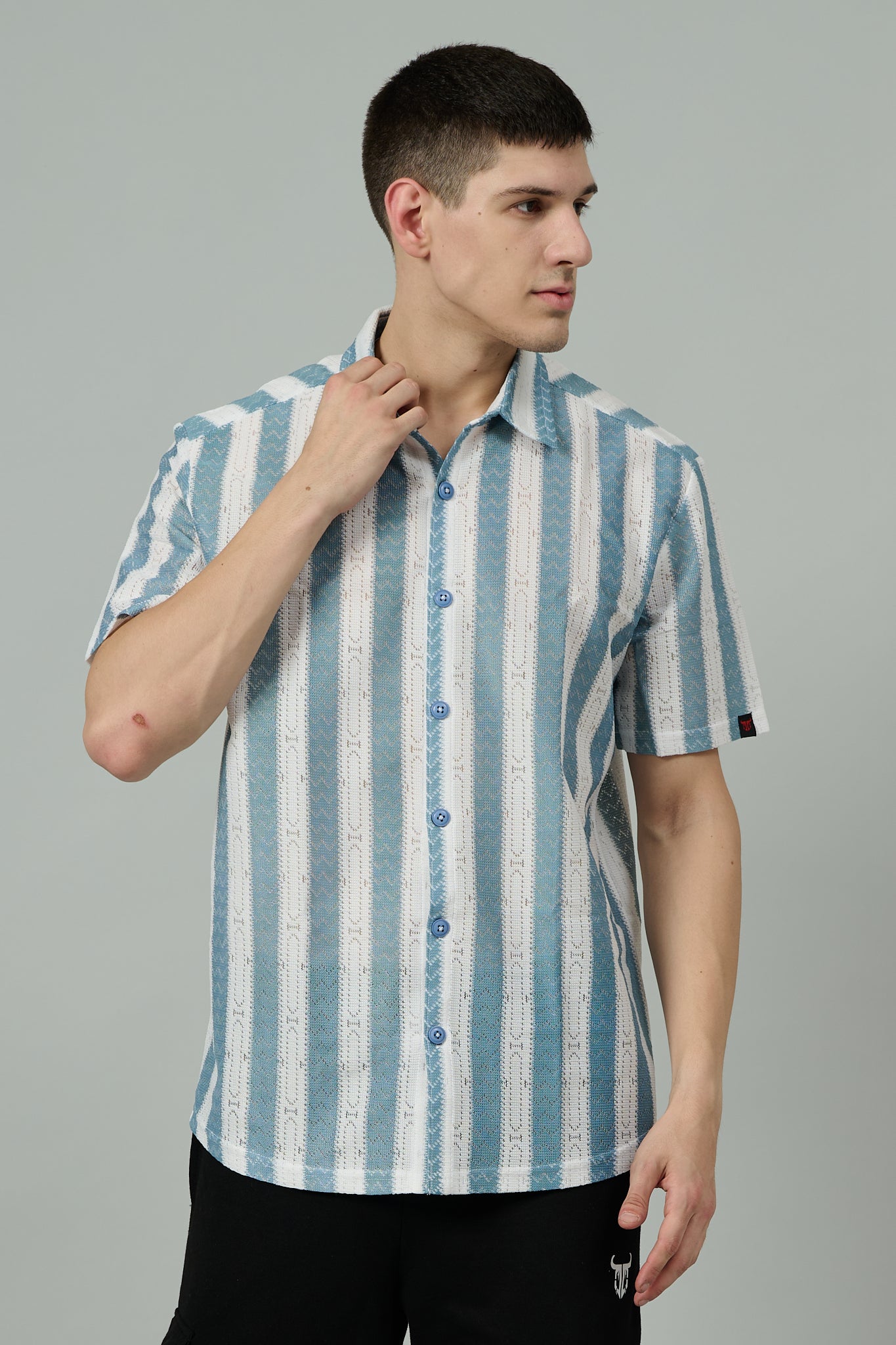 Sky Blue White Multi Striped Casual Shirt for Men Go Devil