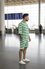 Go Devil Men's Green & White Striped Co-Ord Set
