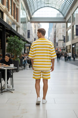 Go Devil Men's Yellow & White Striped Co-Ord Set