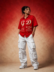 Go Devil Women's Dept. "GD" Embroidered Camp Collar Shirt – Red Premium Edition