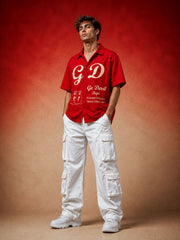 Go Devil Men's Dept. "GD" Embroidered Camp Collar Shirt – Red Premium Edition