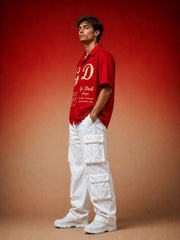 Go Devil Men's Dept. "GD" Embroidered Camp Collar Shirt – Red Premium Edition