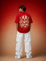 Go Devil Men's Dept. "GD" Embroidered Camp Collar Shirt – Red Premium Edition