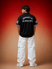 Go devil Black "66 Go Devil Dept." Varsity Baseball Jersey – Graphic Print Zip-Up Shirt For Men