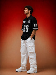 Go devil Black "66 Go Devil Dept." Varsity Baseball Jersey – Graphic Print Zip-Up Shirt For Men