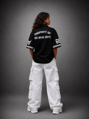 Go devil Black "66 Go Devil Dept." Varsity Baseball Jersey – Graphic Print Zip-Up Shirt For Women