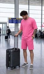 Go Devil Pink Textured T-Shirt With Short Co-Ord Set For Men