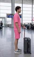 Go Devil Pink Textured T-Shirt With Short Co-Ord Set For Men