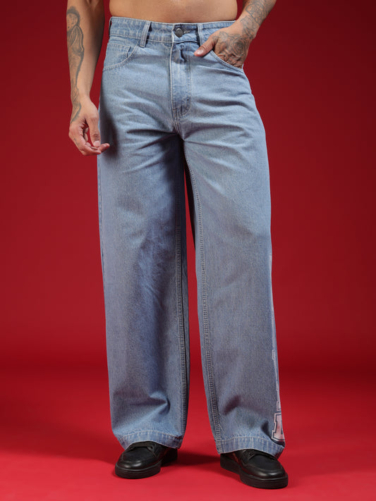 Go Devil Mens Wide Fit Light Blue Jeans