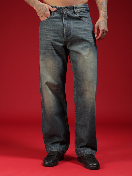 Go Devil Mens Relaxed Fit Washed Blue Denim Jeans