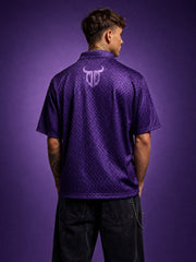 Go Devil Fearless Graphic Zip Oversized Dark Purple Half Sleeve Shirt For Men