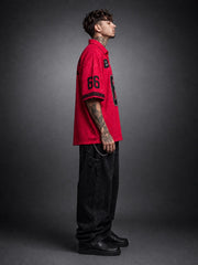 Go Devil Dept. "66" Printed Varsity Zip-Up Hot Pink Oversized Shirt For Men