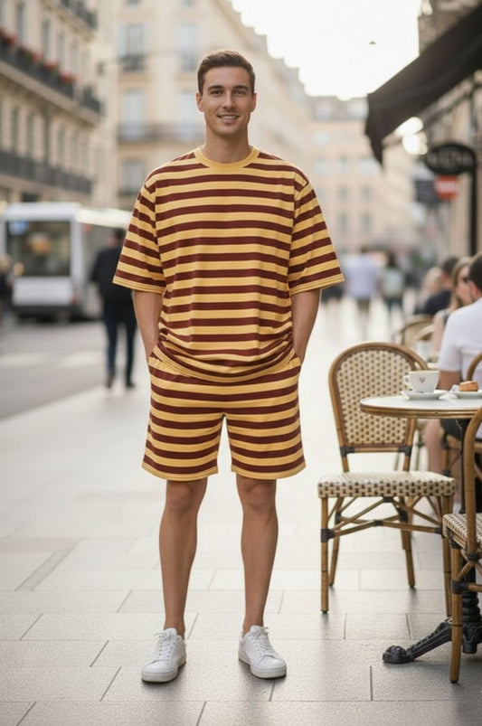 Go Devil Men’s Mustard & Maroon Striped Co-Ord Set