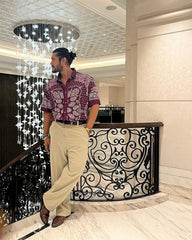 Paisely Design Printed Purple Shirt for Men