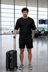 Go Devil Black Textured T-Shirt With Short Co-Ord Set For Men