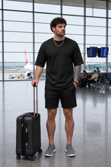 Go Devil Black Textured T-Shirt With Short Co-Ord Set For Men