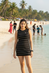 Go Devil Women's Black Striped Bodycon Dress – Sleeveless Ribbed Mini Dress