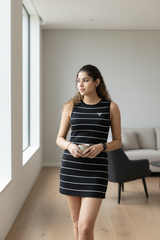 Go Devil Women's Black Striped Bodycon Dress – Sleeveless Ribbed Mini Dress