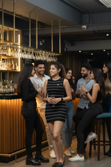 Go Devil Women's Black Striped Bodycon Dress – Sleeveless Ribbed Mini Dress