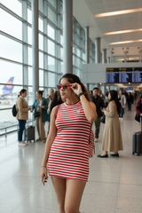 Go Devil Women's Red Striped Bodycon Dress – Sleeveless Ribbed Mini Dress