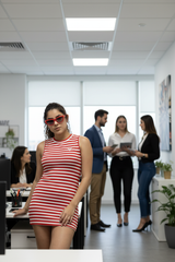 Go Devil Women's Red Striped Bodycon Dress – Sleeveless Ribbed Mini Dress