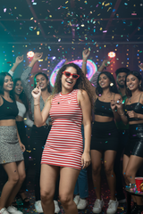 Go Devil Women's Red Striped Bodycon Dress – Sleeveless Ribbed Mini Dress