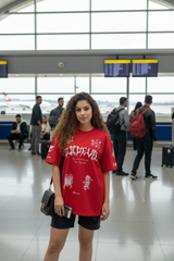 Go Devil Women's Oversized Red Graphic T-Shirt