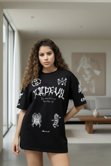 Go Devil Women's Cotton Oversized Black Graphic T-Shirt