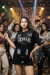 Go Devil Women's Cotton Oversized Black Graphic T-Shirt