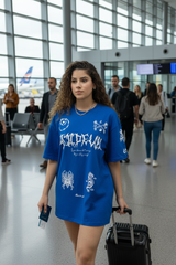 Go Devil Women's Cotton Oversized Blue Graphic T-Shirt