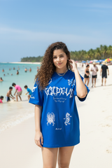 Go Devil Women's Cotton Oversized Blue Graphic T-Shirt