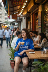 Go Devil Women's Cotton Oversized Blue Graphic T-Shirt