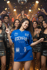 Go Devil Women's Cotton Oversized Blue Graphic T-Shirt