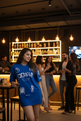 Go Devil Women's Cotton Oversized Blue Graphic T-Shirt