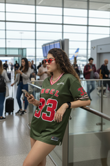 Go Devil ANGEL 33 Varsity Jersey Tee – Military Green & Red Edition