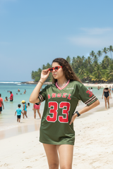 Go Devil ANGEL 33 Varsity Jersey Tee – Military Green & Red Edition