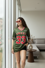 Go Devil ANGEL 33 Varsity Jersey Tee – Military Green & Red Edition