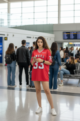 Go Devil ANGEL 33 (In White) Printed Red Oversized Jersey T-shirt For Women's