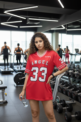 Go Devil ANGEL 33 (In White) Printed Red Oversized Jersey T-shirt For Women's