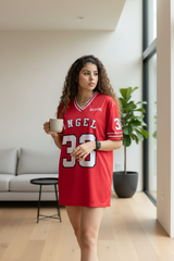 Go Devil ANGEL 33 (In White) Printed Red Oversized Jersey T-shirt For Women's