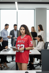 Go Devil ANGEL 33 (In White) Printed Red Oversized Jersey T-shirt For Women's