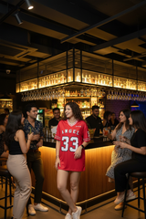 Go Devil ANGEL 33 (In White) Printed Red Oversized Jersey T-shirt For Women's