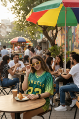 Go Devil ANGEL 33 (In Yellow) Printed Green Oversized Jersey T-shirt For Women's