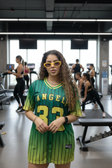 Go Devil ANGEL 33 (In Yellow) Printed Green Oversized Jersey T-shirt For Women's