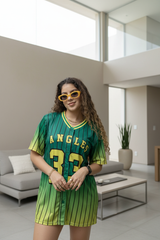 Go Devil ANGEL 33 (In Yellow) Printed Green Oversized Jersey T-shirt For Women's