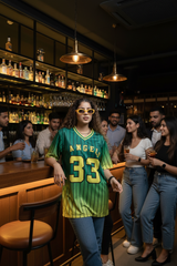 Go Devil ANGEL 33 (In Yellow) Printed Green Oversized Jersey T-shirt For Women's